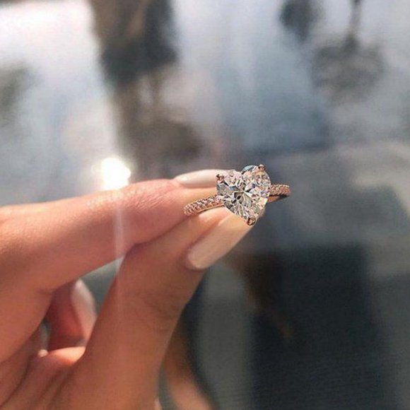 NEW 925 Sterling Silver Diamond Heart Wedding Ring - Picture 4 of 8